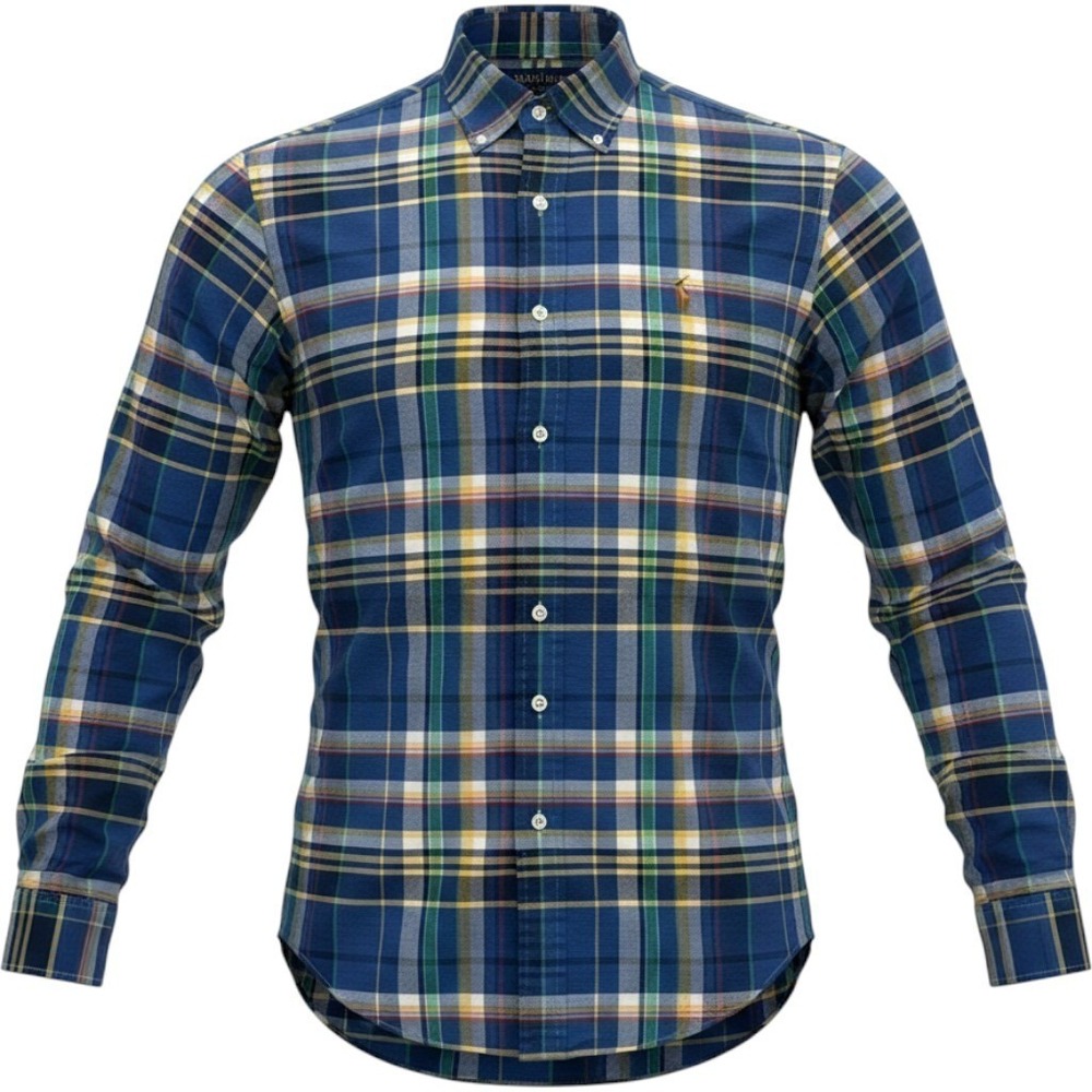 Polo Ralph Lauren Mens M Blue Plaid Button Down Shirt Pony Logo Long Sleeve